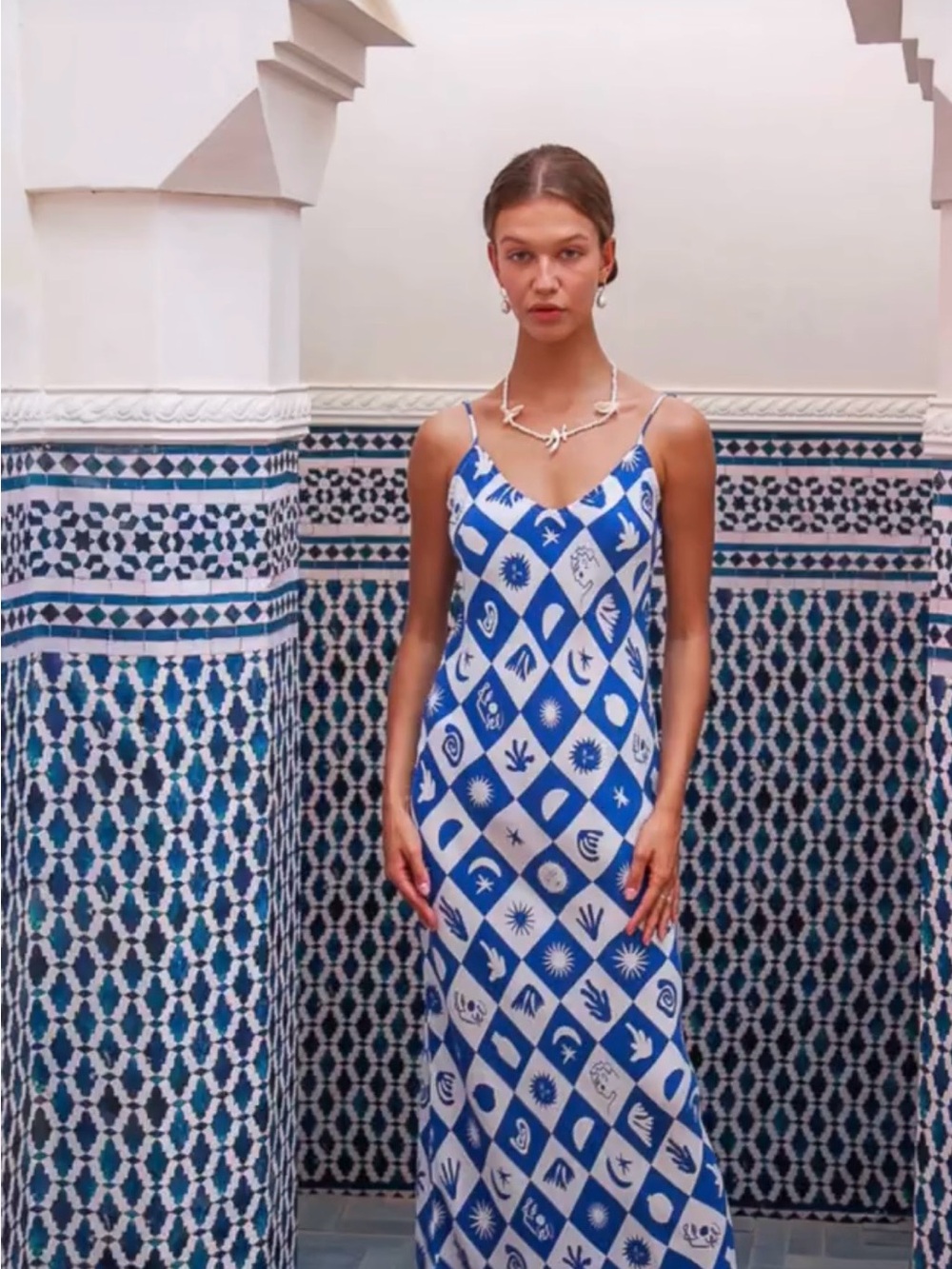 Blue Patterned Maxi Dress - Slip Style